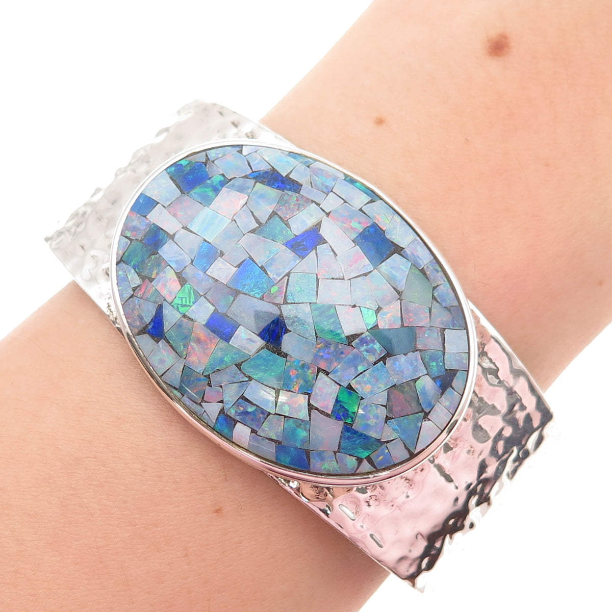 Jay King Desert Rose 925 Sterling Vintage Real Opal Inlay Adjustable Bracelet 7"