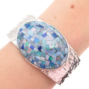 Jay King Desert Rose 925 Sterling Vintage Real Opal Inlay Adjustable Bracelet 7"
