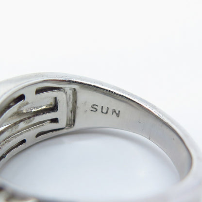 925 Sterling Silver SUN Real White Blue & Black Diamond Crossover Ring Size 5.75