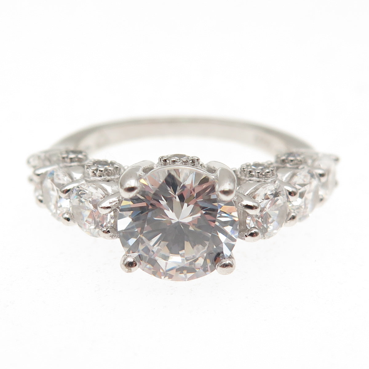 925 Sterling Silver Round-Cut C Z Engagement Ring Size 7