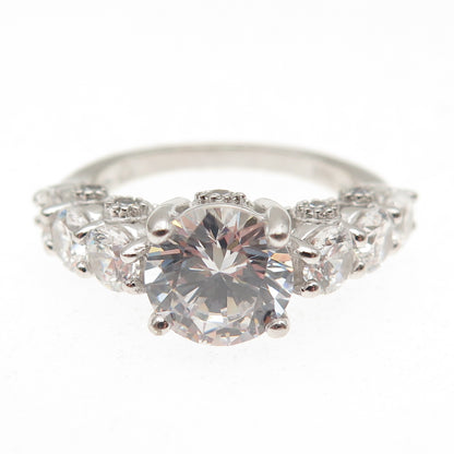 925 Sterling Silver Round-Cut C Z Engagement Ring Size 7