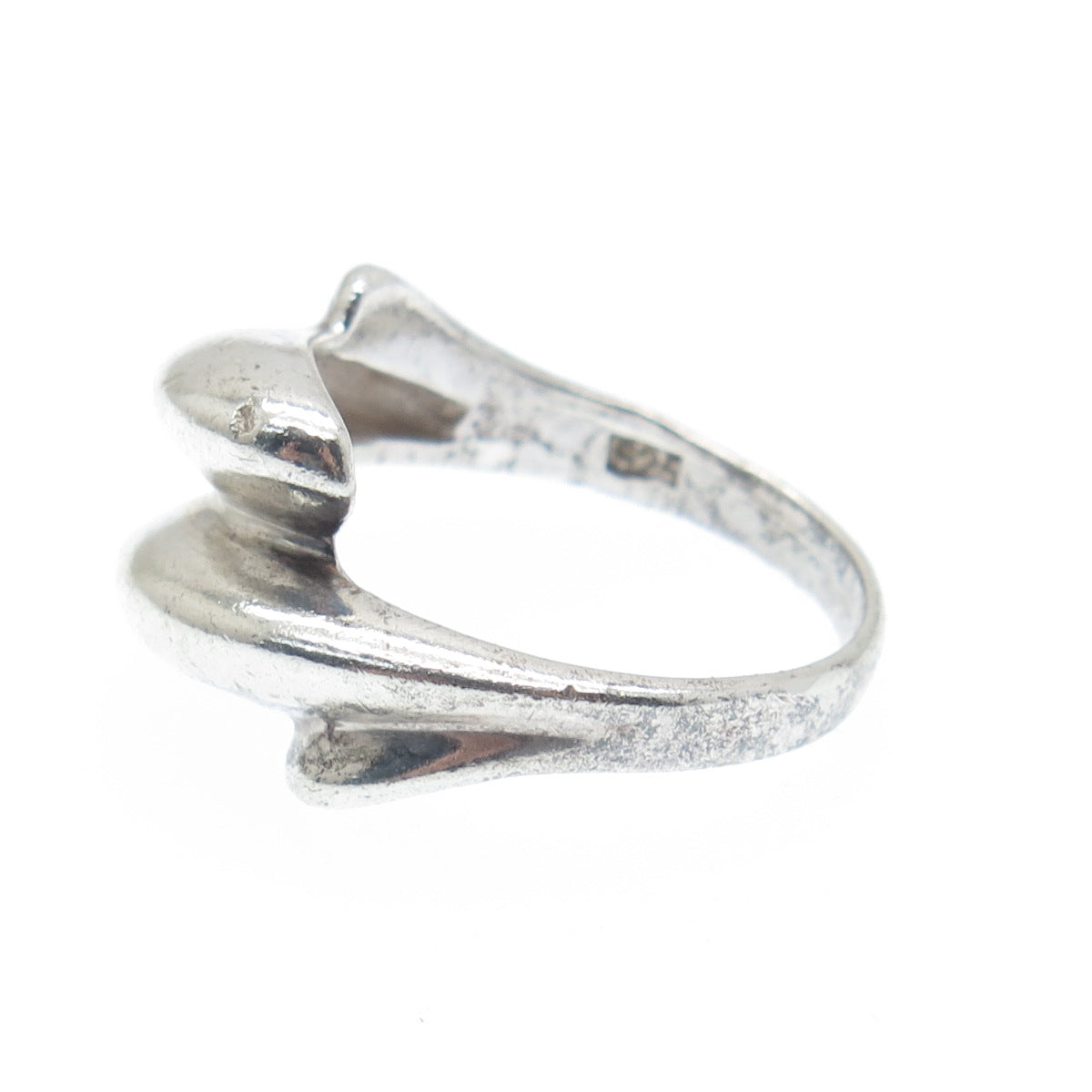 925 Sterling Silver Vintage Modernist Bypass Oxidized Ring Size 6.75