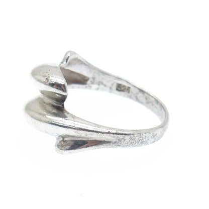 925 Sterling Silver Vintage Modernist Bypass Oxidized Ring Size 6.75