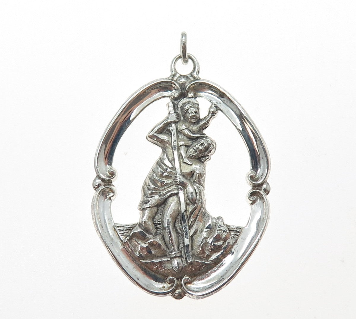CREED Sterling Silver Antique Art Deco St. Christopher Religious Charm Pendant