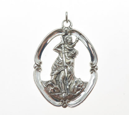 CREED Sterling Silver Antique Art Deco St. Christopher Religious Charm Pendant
