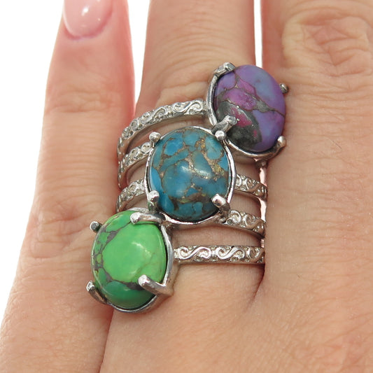 CHUCK CLEMENCY 925 Sterling Silver Vintage Multi-Color Turquoise Gem Ring Size 7