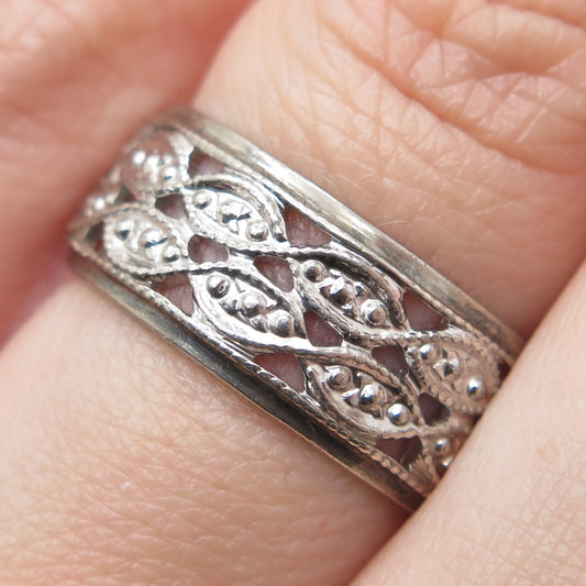 925 Sterling Silver Vintage Ornate Oxidized Band Ring Size 7