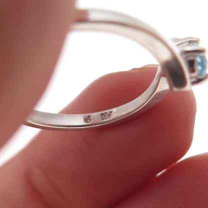 Nevada 925 Sterling Silver Vintage Real Blue Topaz Bypass Ring Size 6.5
