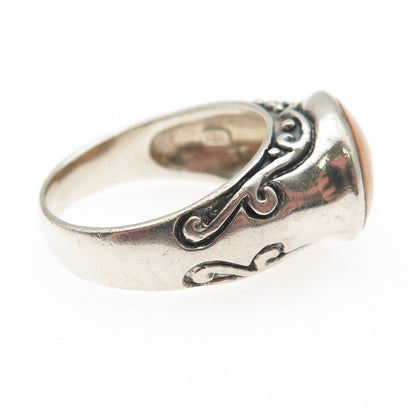 925 Sterling Silver Vintage Real MOP Modernist Scroll Oxidized Ring Size 8