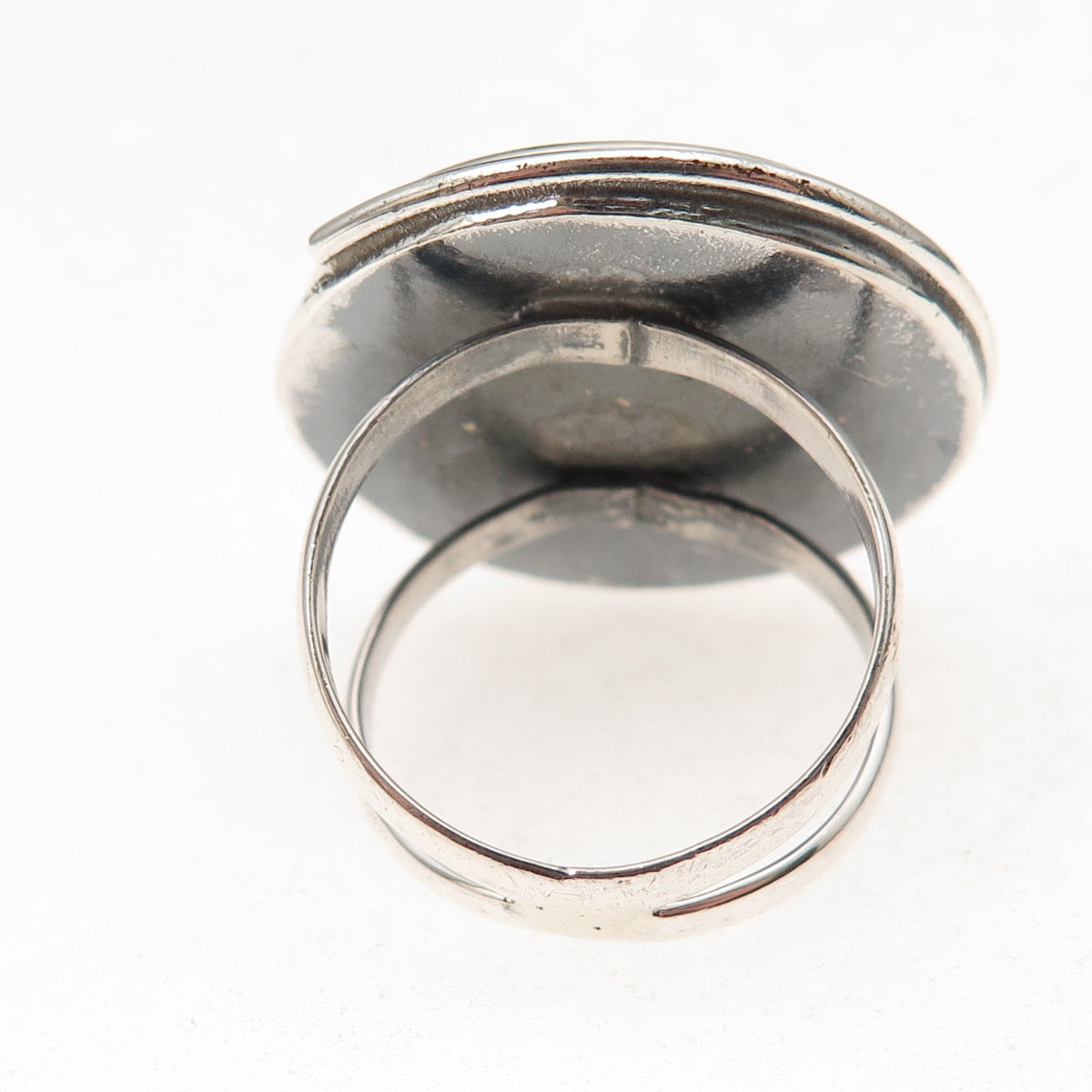 950 Silver Vintage Modernist Spiral Disc Oxidized Ring Size 8