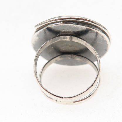 950 Silver Vintage Modernist Spiral Disc Oxidized Ring Size 8