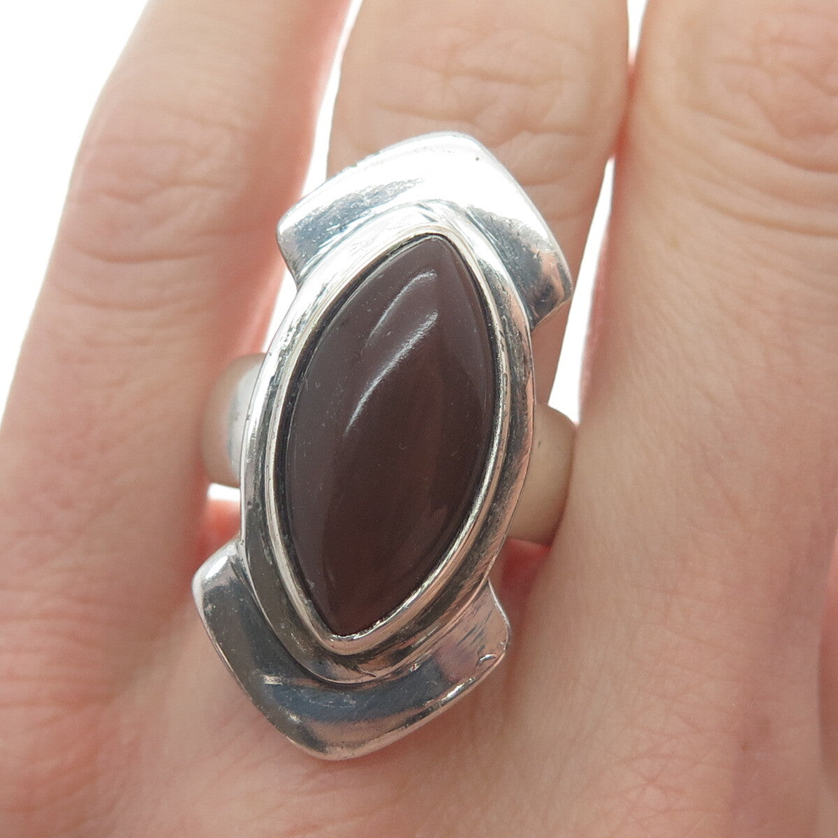 925 Sterling Silver Vintage Real Carnelian Modernist Arrow Ring Size 9