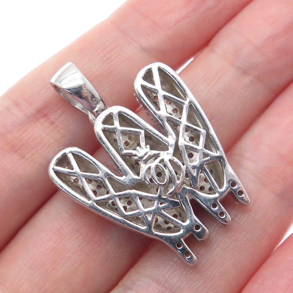 925 Sterling Silver Round-Cut C Z Sparkle Melted Letter W Initial Charm Pendant