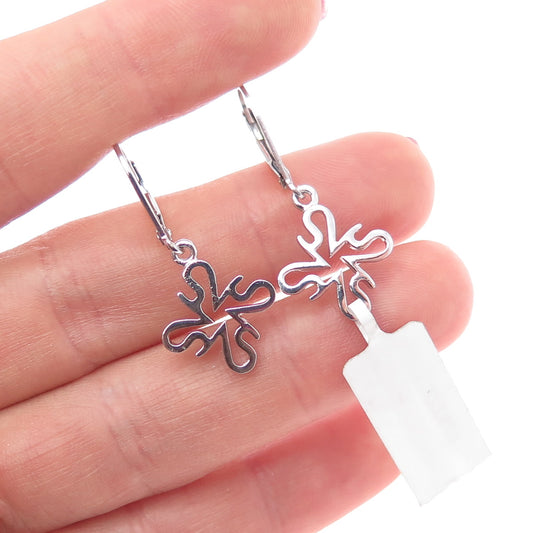 925 Sterling Silver Floral Cross Dangle Earrings