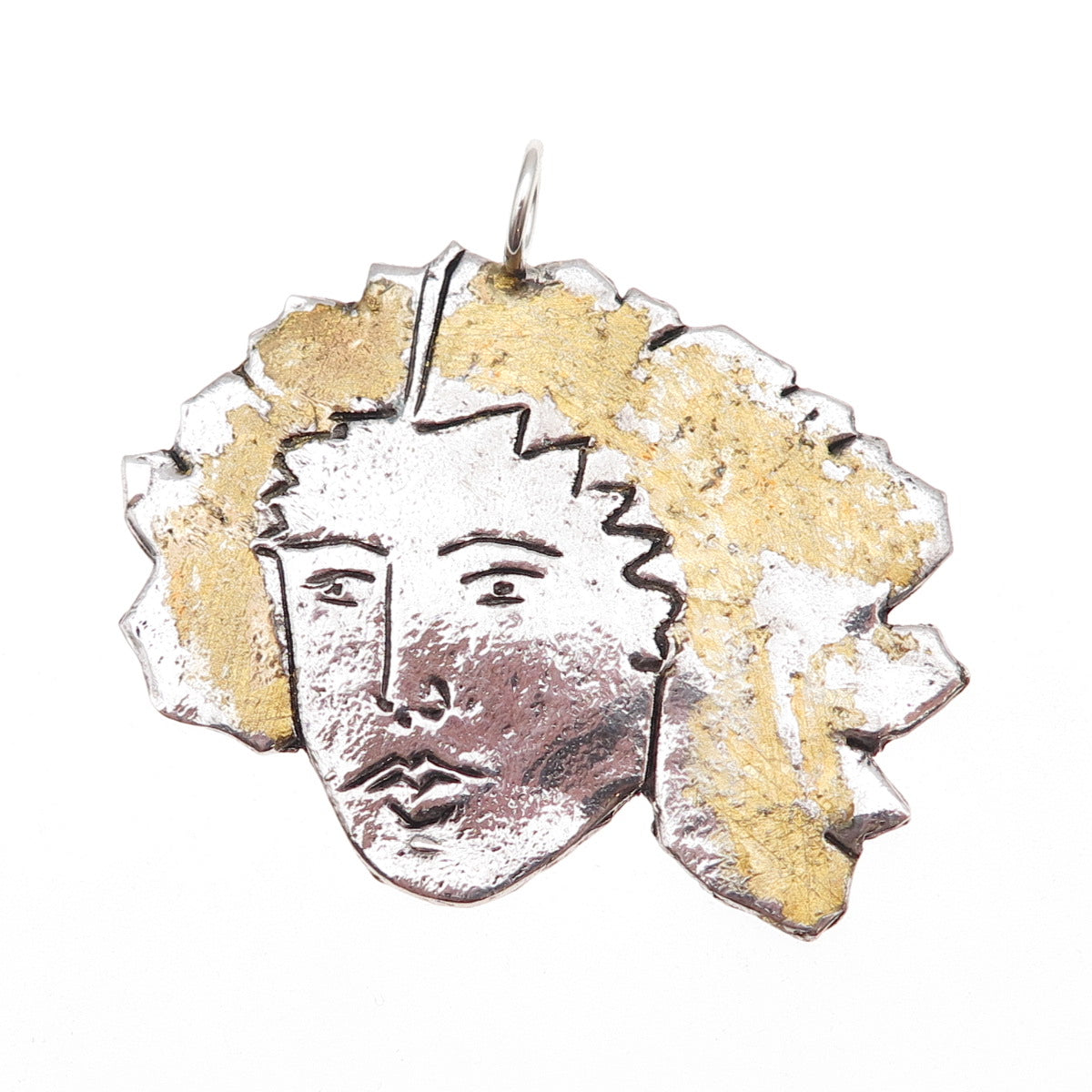 925 Sterling Silver 2-Tone Vintage Man Portrait Modernist Pendant