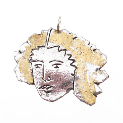 925 Sterling Silver 2-Tone Vintage Man Portrait Modernist Pendant
