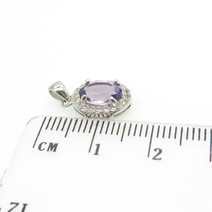 HAN 925 Sterling Silver Real White Topaz & Amethyst Gemstone Pendant