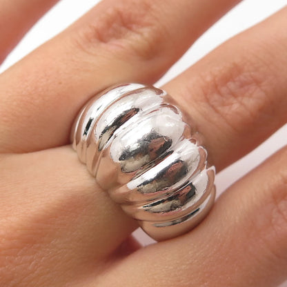 925 Sterling Silver Vintage Ribbed Ring Size 9