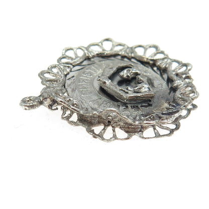 925 Sterling Silver Vintage Nativity Scene Merry Christmas Religious Pendant