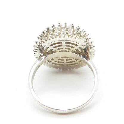 925 Sterling Silver Pave C Z Domed Ring Size 7.25