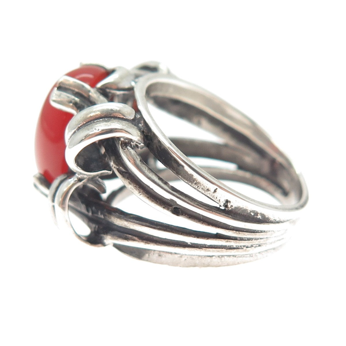 925 Sterling Silver Vintage Real Carnelian Modernist Oxidized Ring Size 9.25
