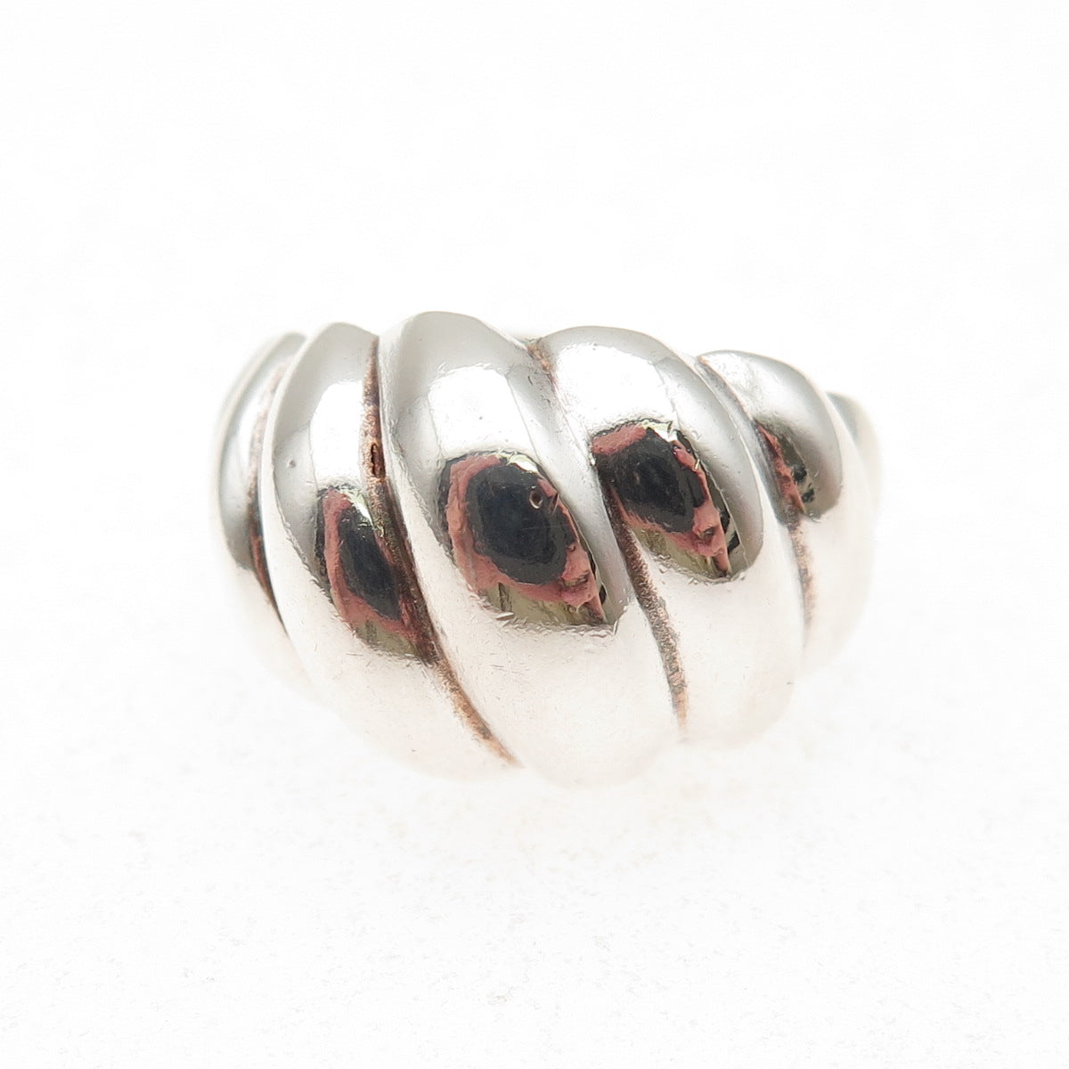 925 Sterling Silver Vintage Modernist Ribbed Dome Oxidized Ring Size 6