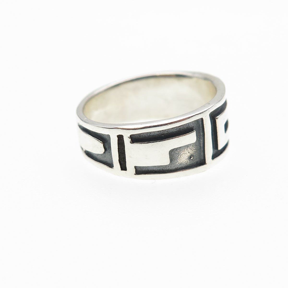 925 Sterling Silver Vintage Greek Maze Oxidized Band Ring Size 6