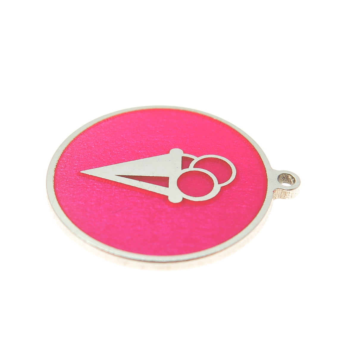 Tokemoti 925 Sterling Silver Pink Enamel Ice Cream Round Tag Minimalist Pendant