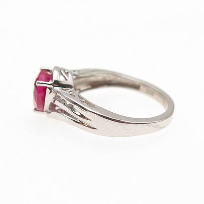 Chuck Clemency 925 Sterling Lab-Created Ruby & White Topaz Heart Ring Size 6.75