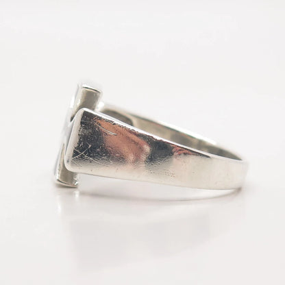 925 Sterling Silver Vintage Black Enamel Cross Ring Size 11.25