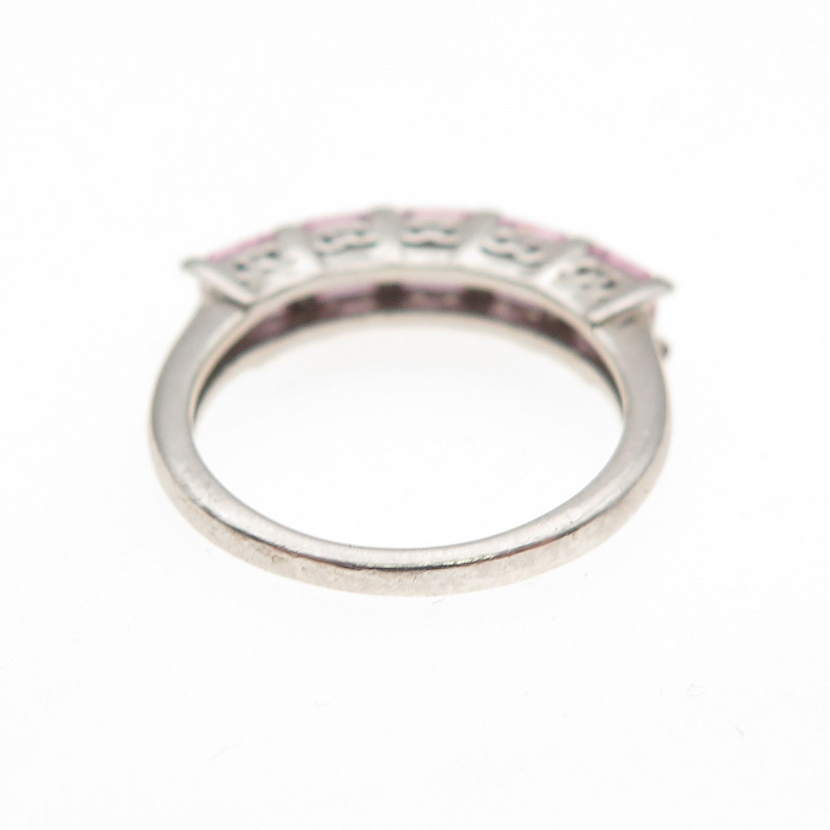 925 Sterling Silver Asscher-Cut Pink C Z Half Eternity Band Ring Size 5