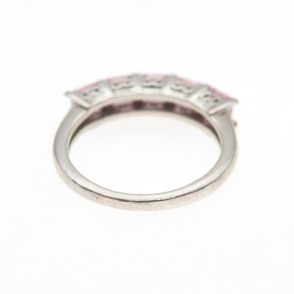 925 Sterling Silver Asscher-Cut Pink C Z Half Eternity Band Ring Size 5