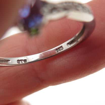 Chuck Clemency 925 Sterling Silver Real Tanzanite & White Topaz Ring Size 8
