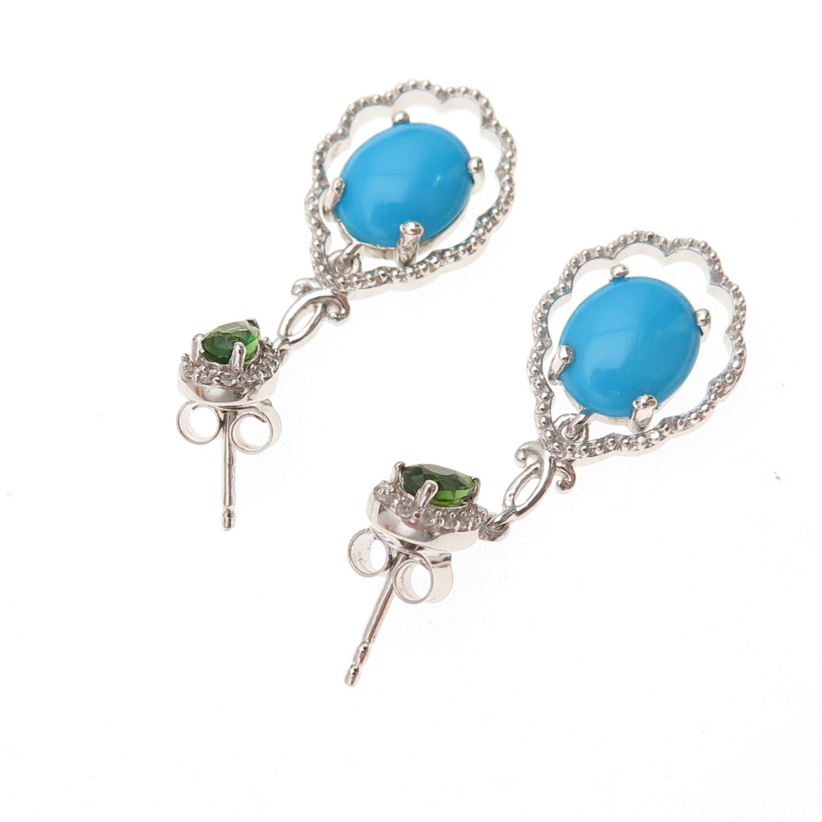 Chuck Clemency 925 Sterling Silver Real Turquoise Peridot & White Topaz Earrings