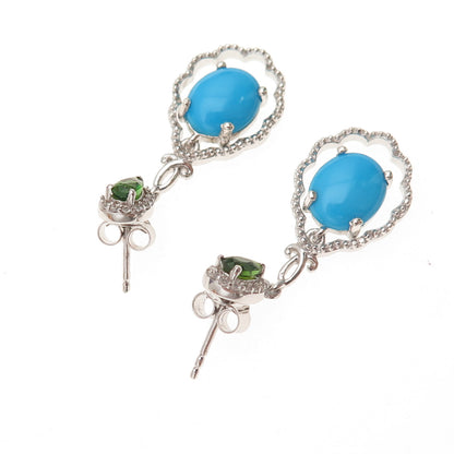 Chuck Clemency 925 Sterling Silver Real Turquoise Peridot & White Topaz Earrings