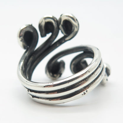 925 Sterling Silver Vintage Modernist Oxidized Adjustable Ring Size 7.5