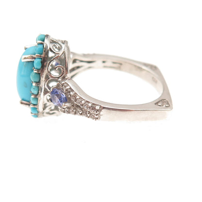 Chuck Clemency 925 Sterling Silver Real Turquoise Tanzanite Topaz Ring Size 8.25