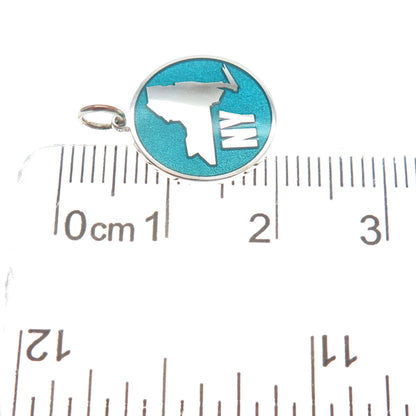 925 Sterling Silver Turquoise Enamel New York State Map Minimalist Charm Pendant