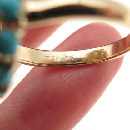 Tehya Oyama 925 Sterling Silver Gold Plated Real Turquoise Dome Ring Size 8.25