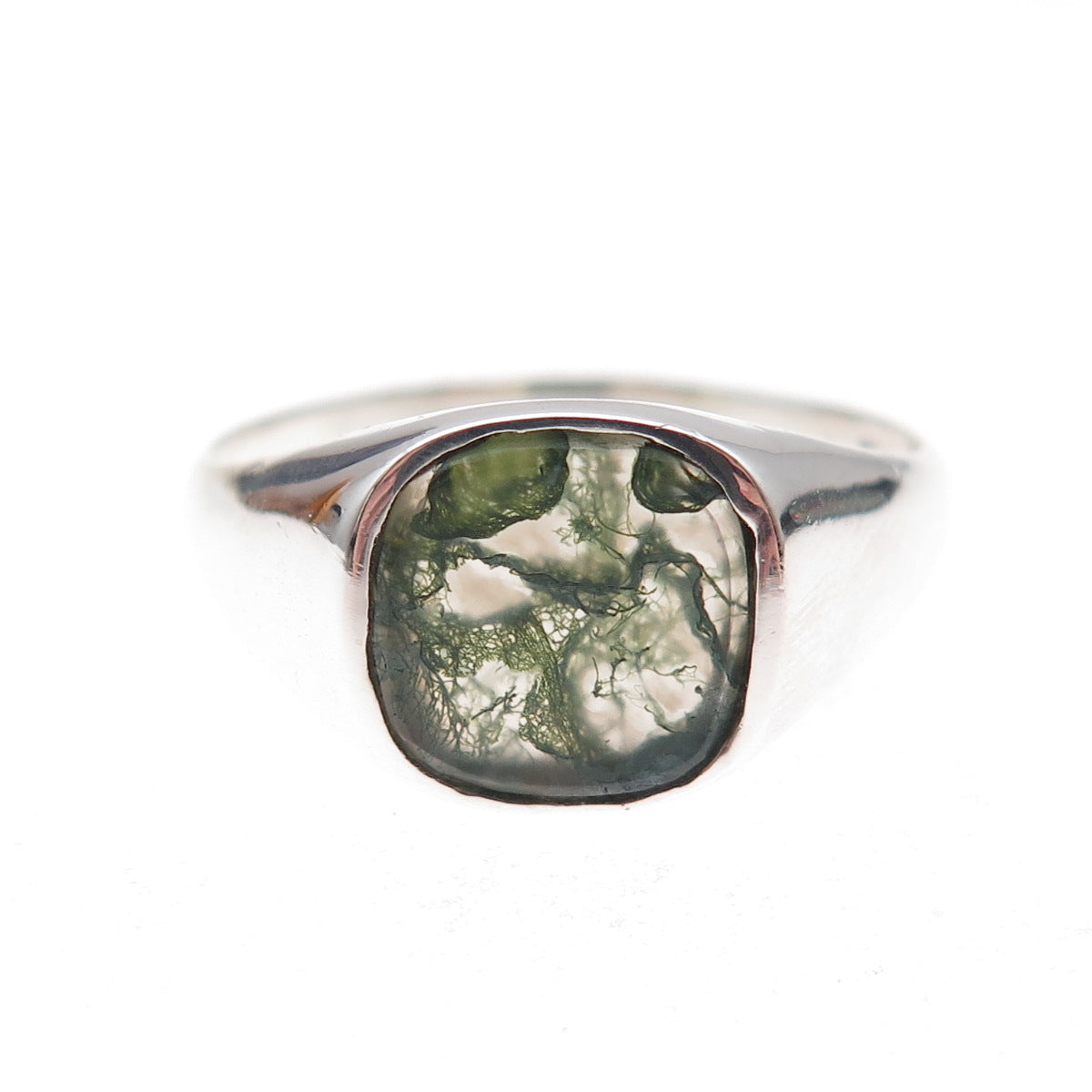 925 Sterling Silver Vintage Real Dendritic Agate Signet Ring Size 12.75