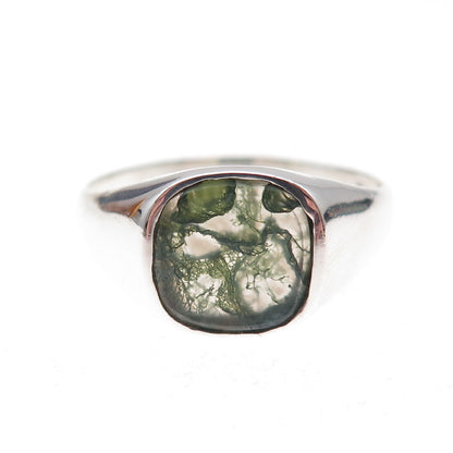 925 Sterling Silver Vintage Real Dendritic Agate Signet Ring Size 12.75