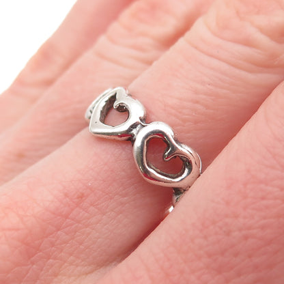925 Sterling Silver Vintage Open Heart All Around Oxidized Ring Size 7.25