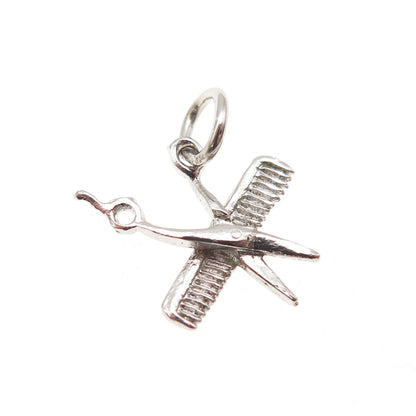 925 Sterling Silver Vintage Comb & Scissors Mini Charm Pendant