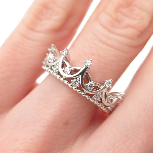 VANCARO 925 Sterling Silver Round-Cut C Z Tiara Ring Size 6.25