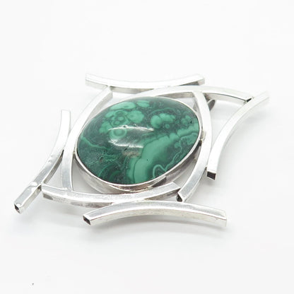 925 Sterling Silver Vintage D. Ruffus Real Malachite Gemstone Pin Brooch