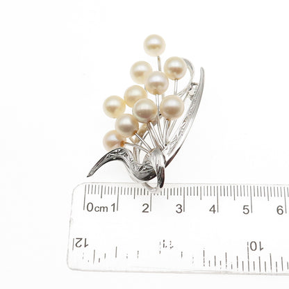 925 Sterling Silver Antique Japan Real Akoya Pearl Floral Pin Brooch
