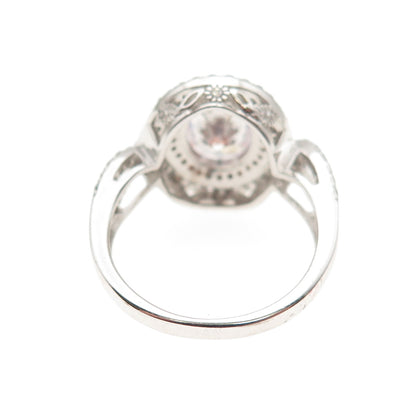 DSMK 925 Sterling Silver 2-Tone Oval & Round-Cut C Z Engagement Ring Size 7