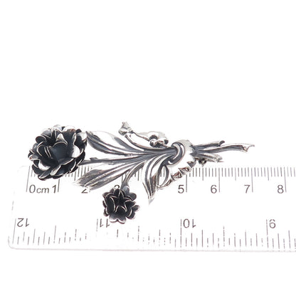 Lang 925 Sterling Silver Antique Art Deco Floral Oxidized Pin Brooch