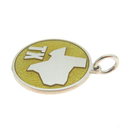 925 Sterling Silver Yellow Enamel Texas State Map Minimalist Charm Pendant