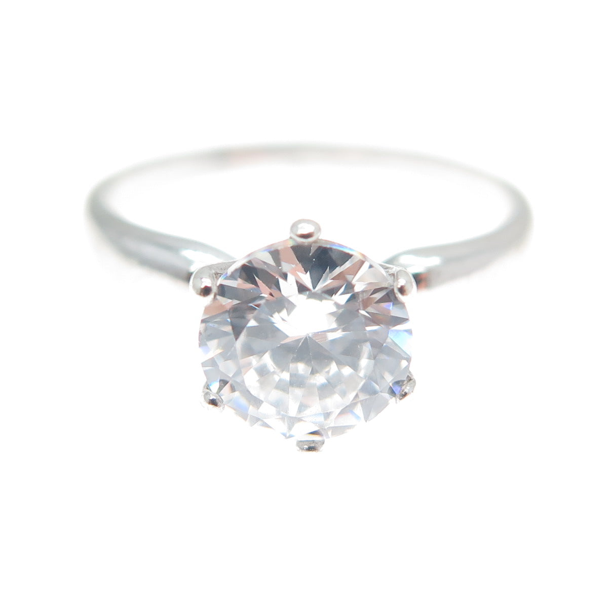 925 Sterling Silver Vintage European Round-Cut C Z Engagement Ring Size 6.25